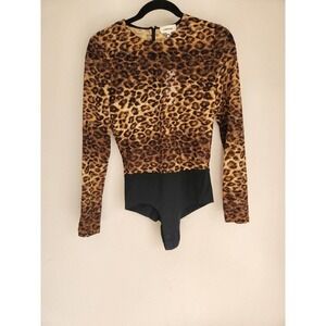 NWOT L’AGENCE Leopard Sheer Long Sleeve Bodysuit SIZE XS